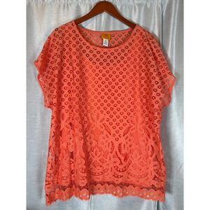 Ruby Rd. Woman Orange Lace Overlay Tank Top Set‎ 2X